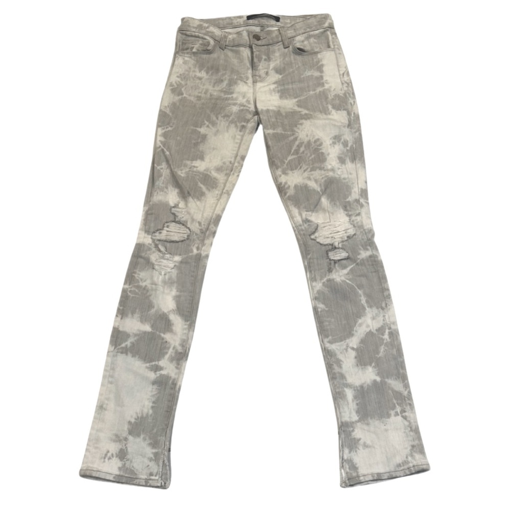 J Brand Rail Tie Dye Distressed Slim Jeans | Fame (Grey/ White) | Size 24